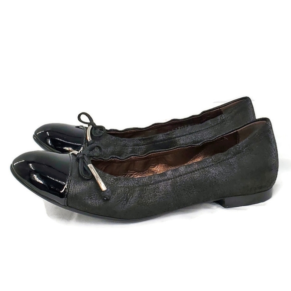 Attilio Giusti Leombruni Shoes - AGL Attilio Giusti Leombruni Black Shimmer Leather & Patent Cap-Toe Ballet Flats
